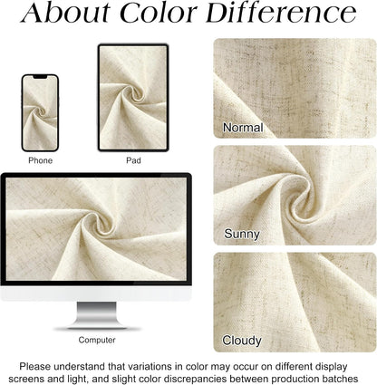 Linen Shower Curtain 72 Inch Long for Bathroom Beige 1 Panel - Colors B