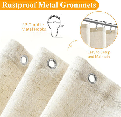Linen Shower Curtain 72 Inch Long for Bathroom Beige 1 Panel - Colors B