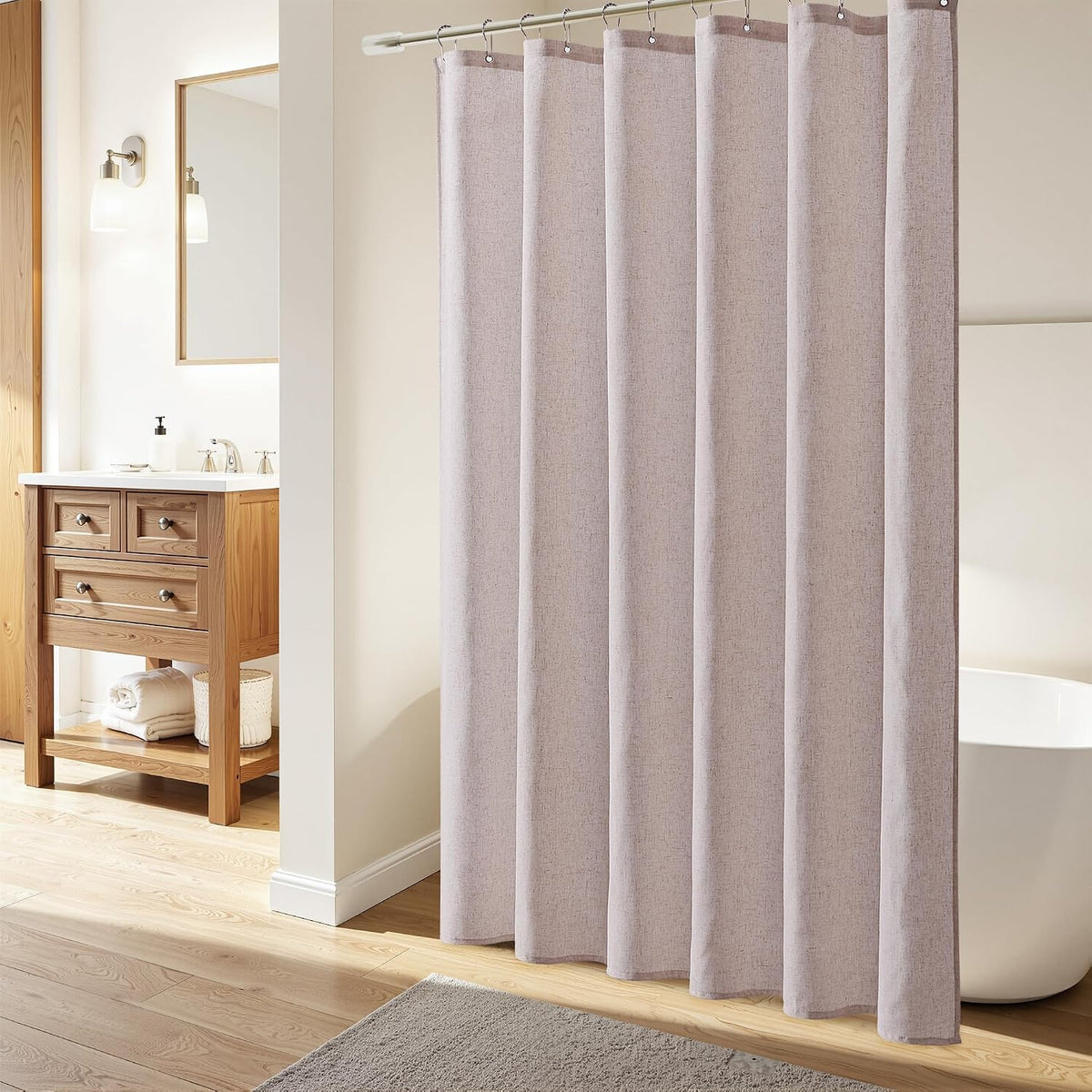 Linen Shower Curtain 72 Inch Long for Bathroom Beige 1 Panel - Colors B
