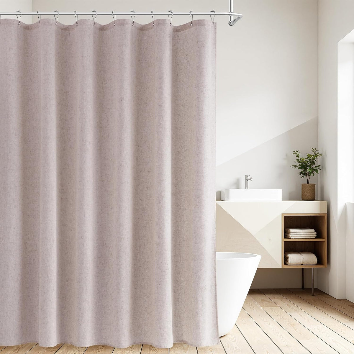 Linen Shower Curtain 72 Inch Long for Bathroom Beige 1 Panel - Colors B