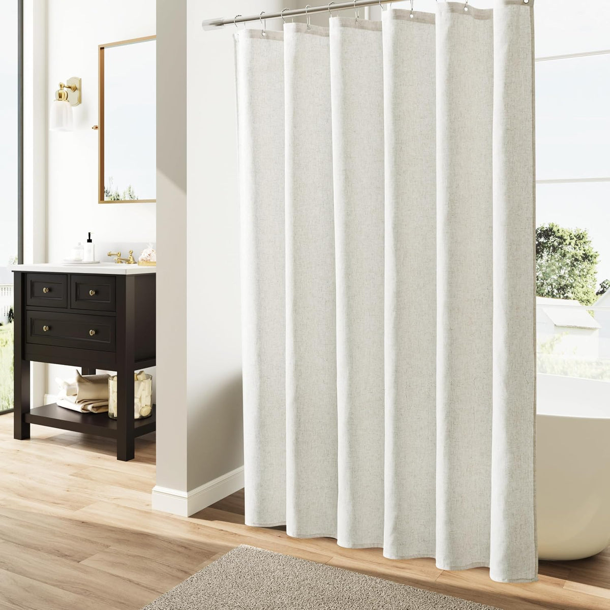 Linen Shower Curtain 72 Inch Long for Bathroom Beige 1 Panel - Colors B