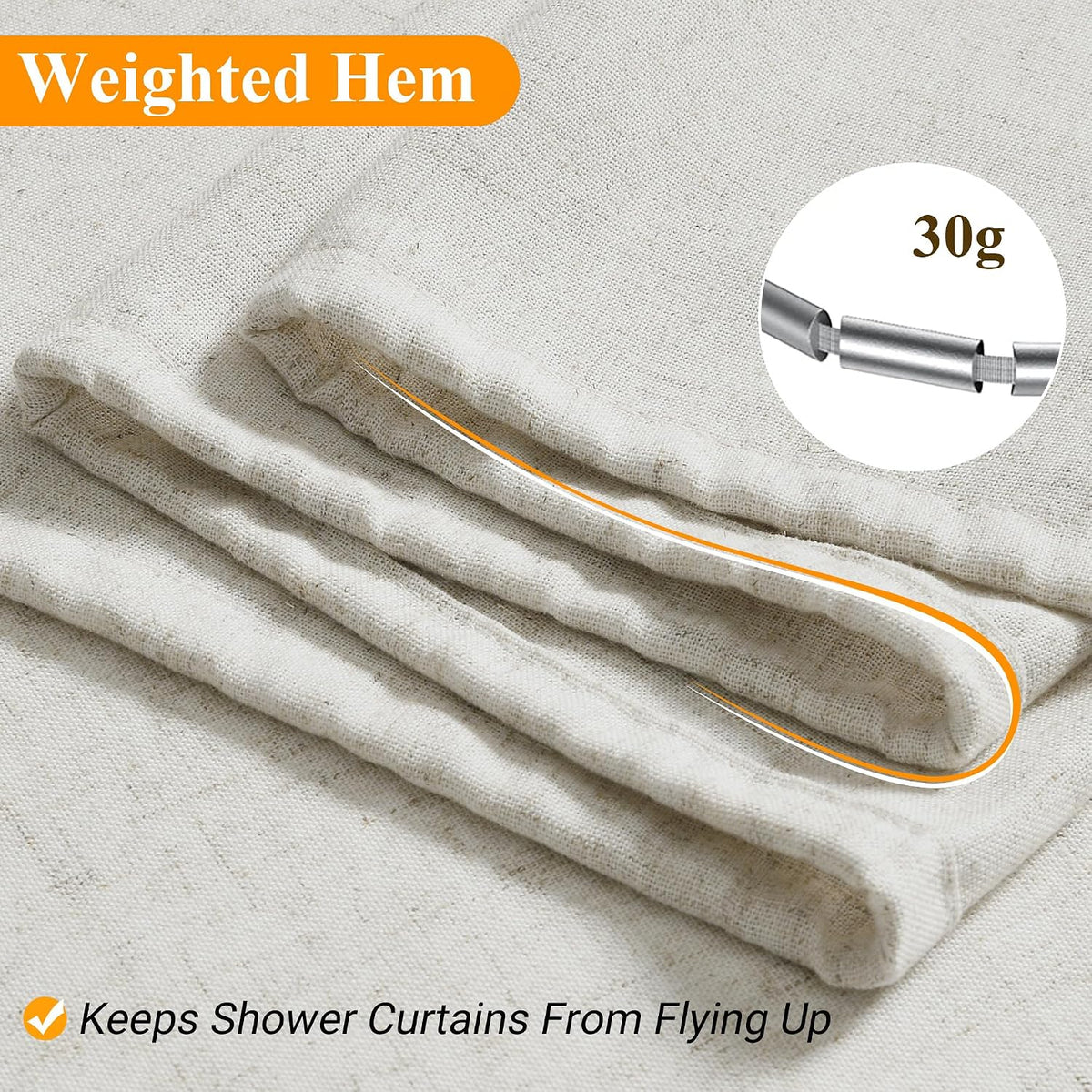 Linen Shower Curtain 72 Inch Long for Bathroom Beige 1 Panel - Colors B