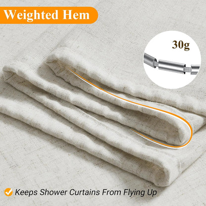 Linen Shower Curtain 72 Inch Long for Bathroom Beige 1 Panel - Colors B