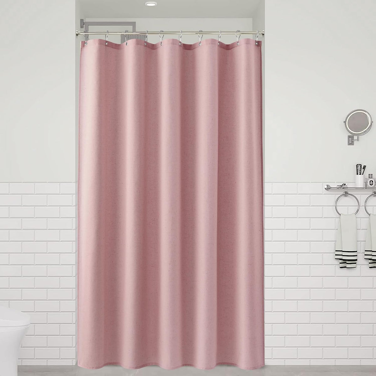 Linen Shower Curtain 72 Inch Long for Bathroom Beige 1 Panel - Colors B