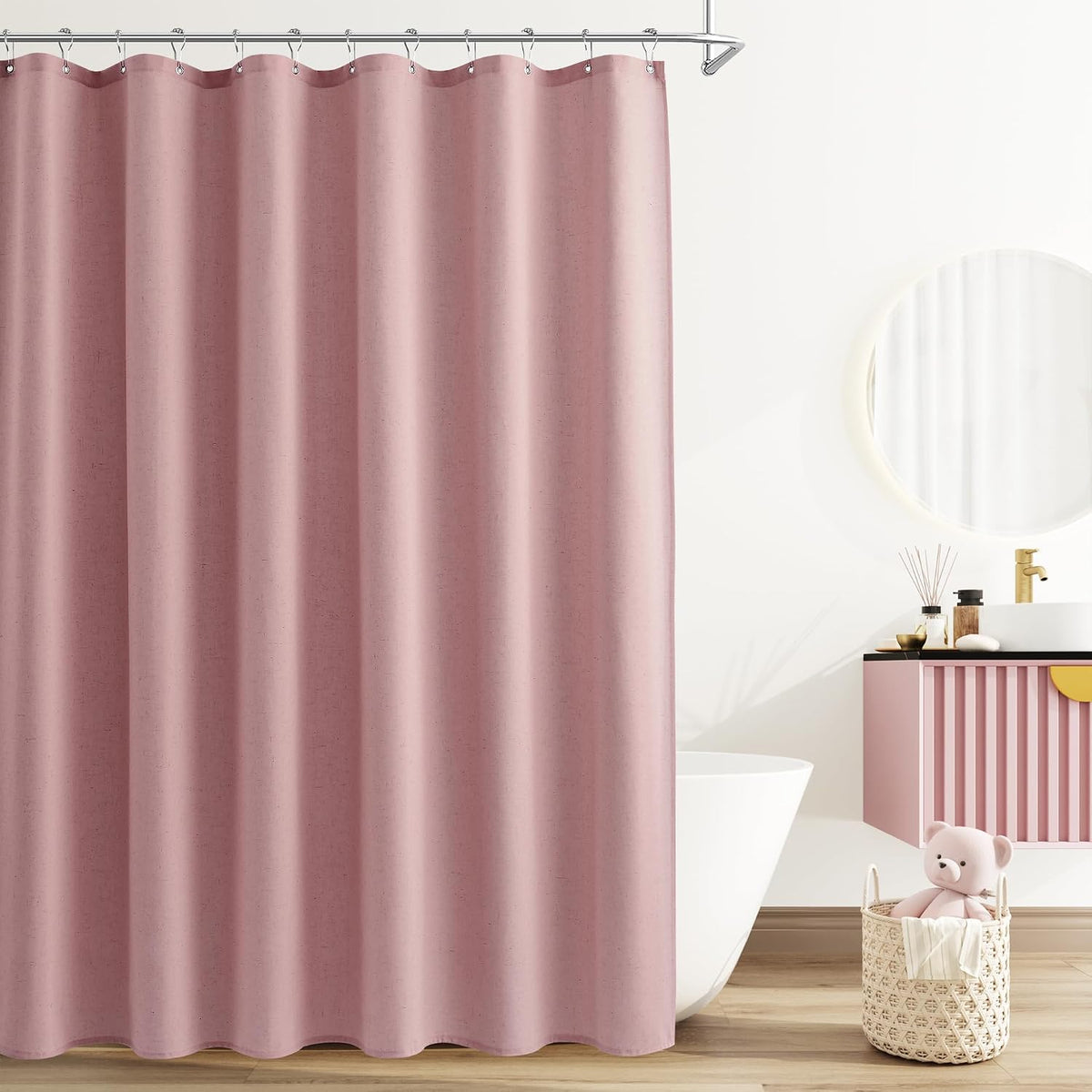 Linen Shower Curtain 72 Inch Long for Bathroom Beige 1 Panel - Colors B
