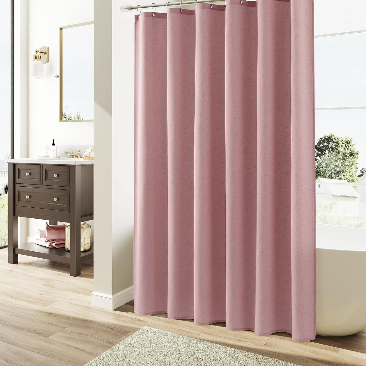 Linen Shower Curtain 72 Inch Long for Bathroom Beige 1 Panel - Colors B