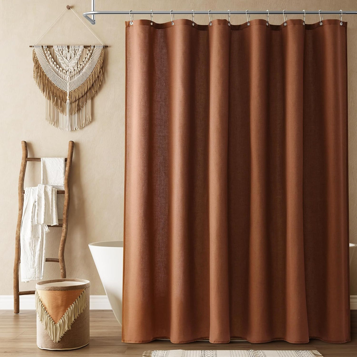 Linen Shower Curtain 72 Inch Long for Bathroom Beige 1 Panel - Colors B