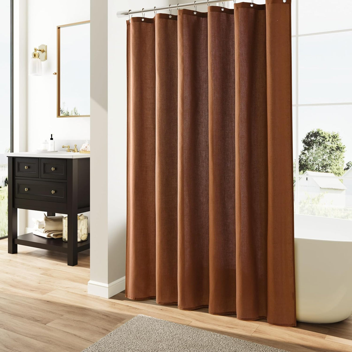 Linen Shower Curtain 72 Inch Long for Bathroom Beige 1 Panel - Colors B