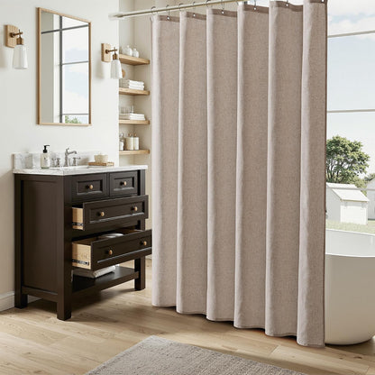 Linen Shower Curtain 72 Inch Long for Bathroom Beige 1 Panel - Colors B