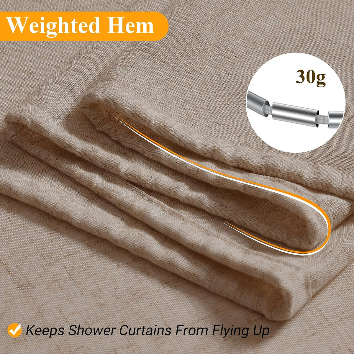 Linen Shower Curtain 72 Inch Long for Bathroom Beige 1 Panel - Colors B
