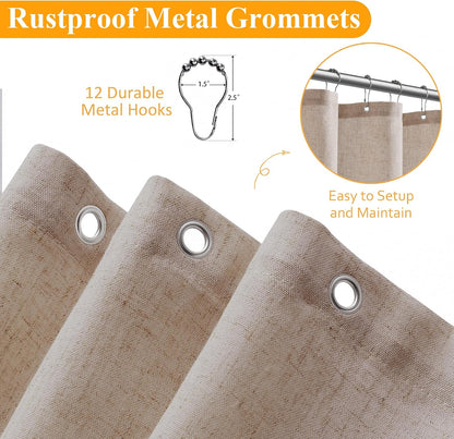 Linen Shower Curtain 72 Inch Long for Bathroom Beige 1 Panel - Colors B