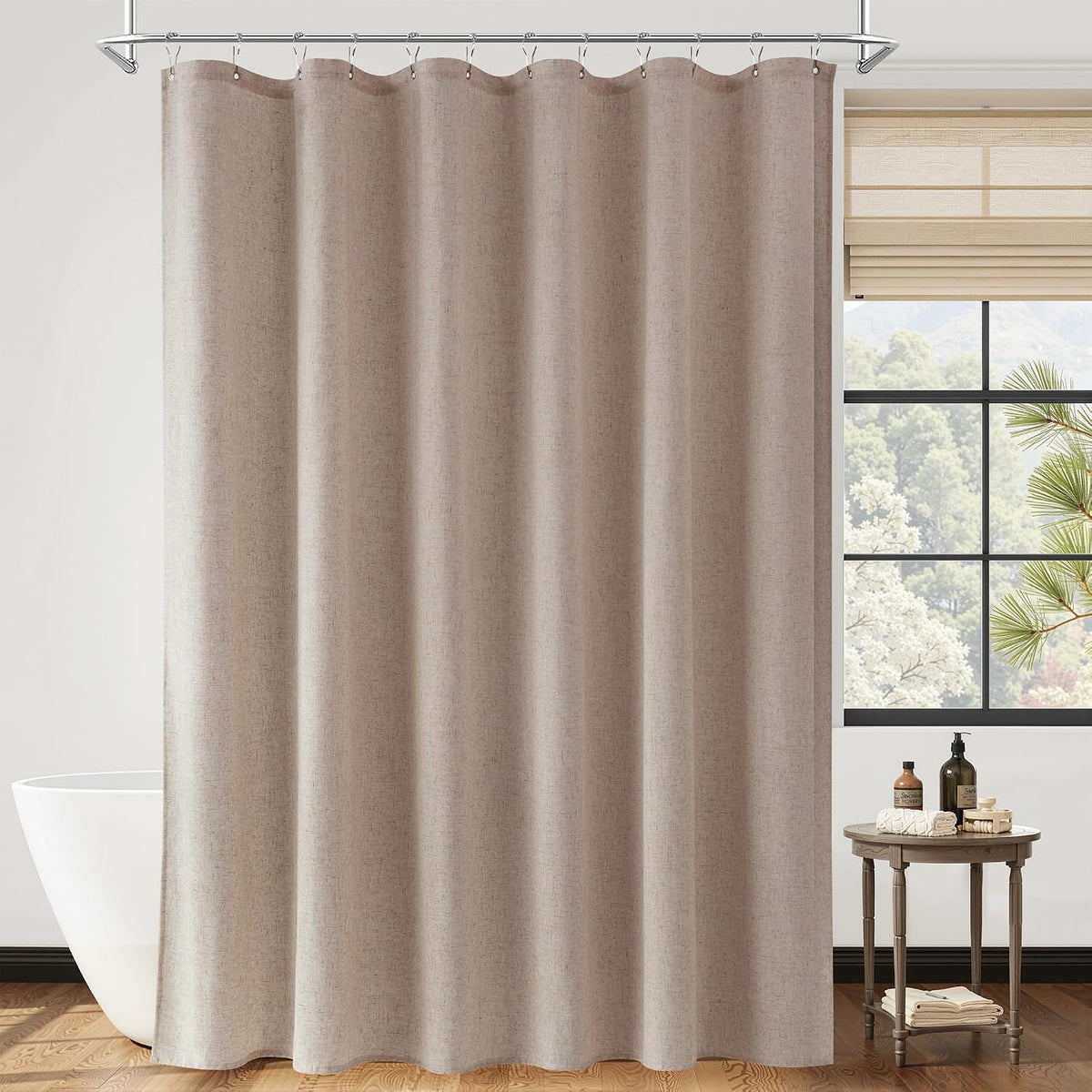 Linen Shower Curtain 72 Inch Long for Bathroom Beige 1 Panel - Colors B