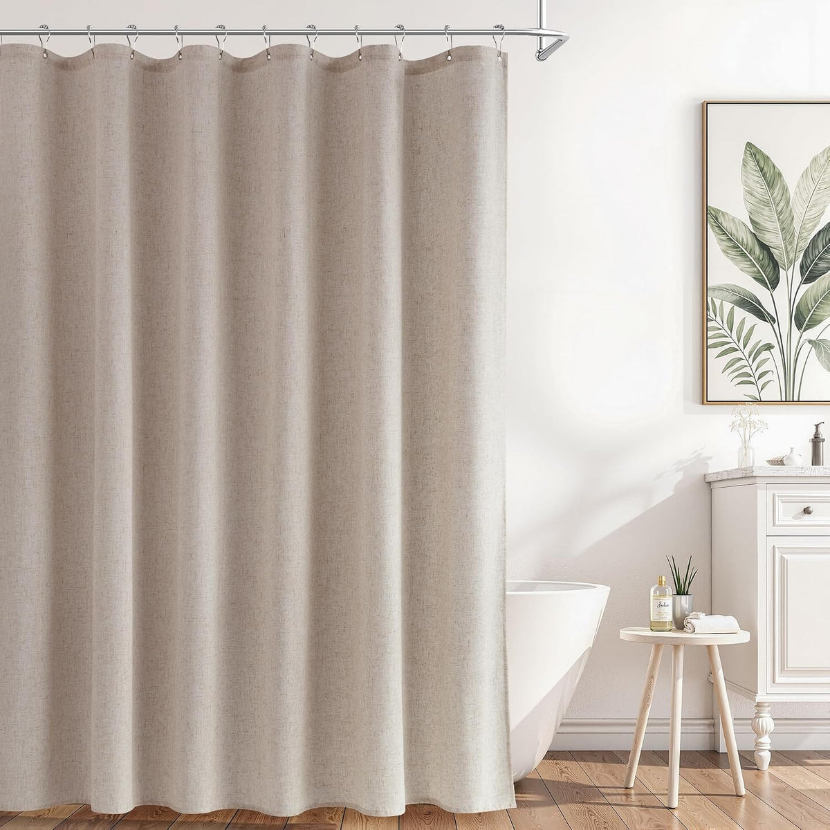 Linen Shower Curtain 72 Inch Long for Bathroom Beige 1 Panel - Colors B