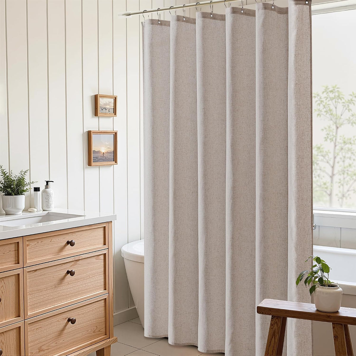 Linen Shower Curtain 72 Inch Long for Bathroom Beige 1 Panel - Colors B
