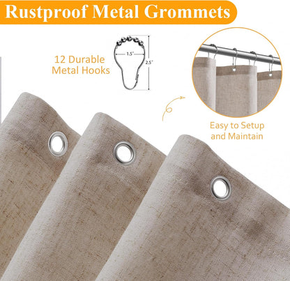 Linen Shower Curtain 72 Inch Long for Bathroom Beige 1 Panel - Colors B