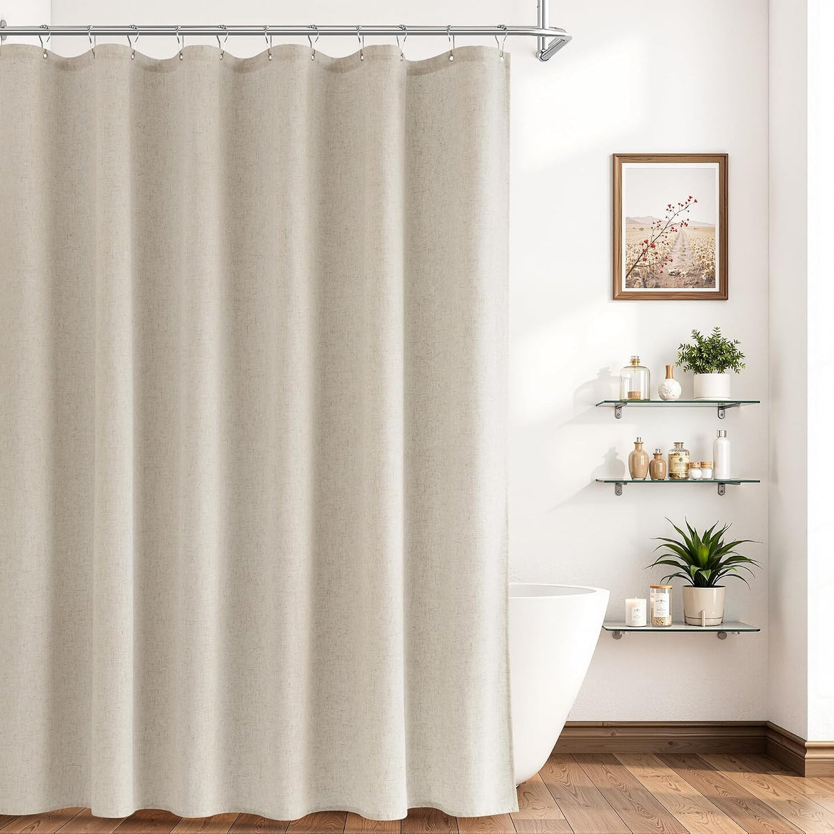 Linen Shower Curtain 72 Inch Long for Bathroom Beige 1 Panel - Colors B