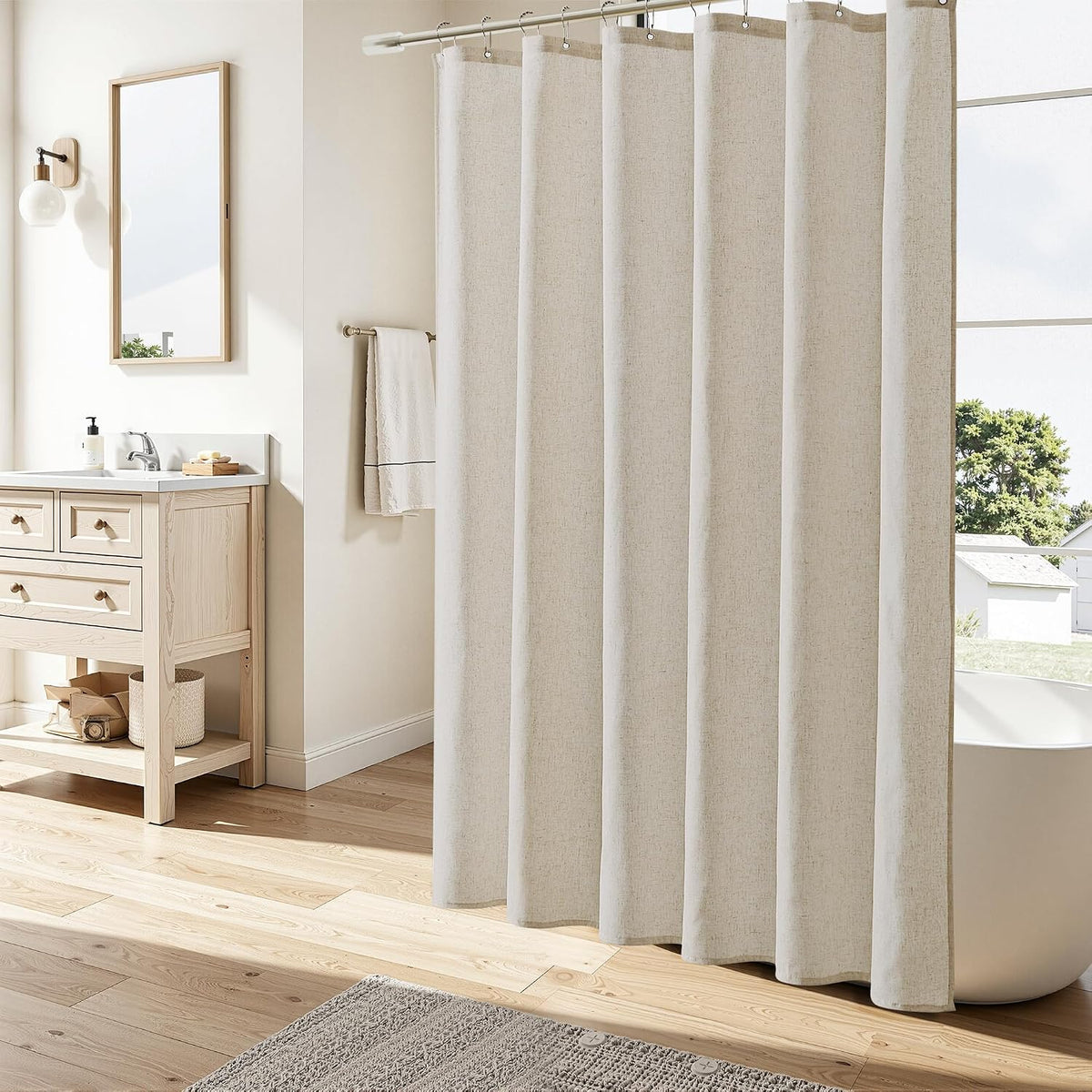 Linen Shower Curtain 72 Inch Long for Bathroom Beige 1 Panel - Colors B