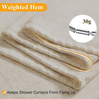 Linen Shower Curtain 72 Inch Long for Bathroom Beige 1 Panel - Colors B