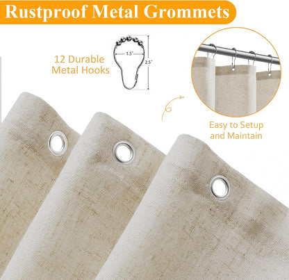 Linen Shower Curtain 72 Inch Long for Bathroom Beige 1 Panel - Colors B