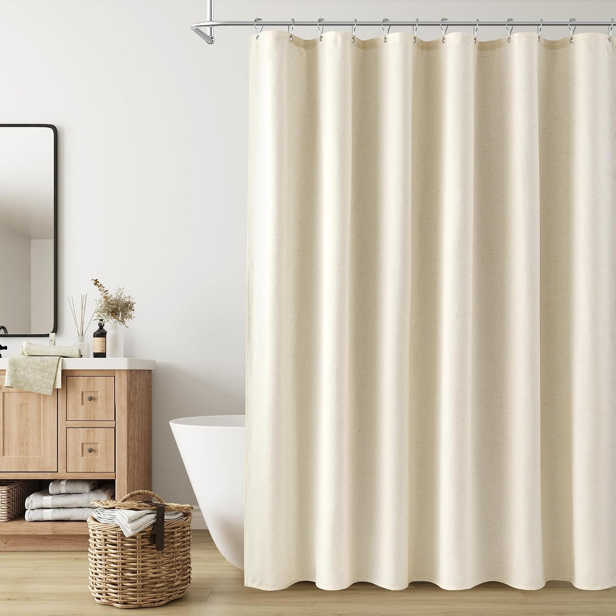 Linen Shower Curtain 72 Inch Long for Bathroom Beige 1 Panel - Colors B