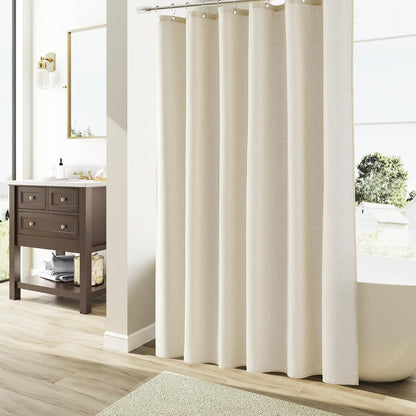 Linen Shower Curtain 72 Inch Long for Bathroom Beige 1 Panel - Colors B