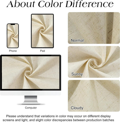 Linen Shower Curtain 72 Inch Long for Bathroom Beige 1 Panel - Colors B