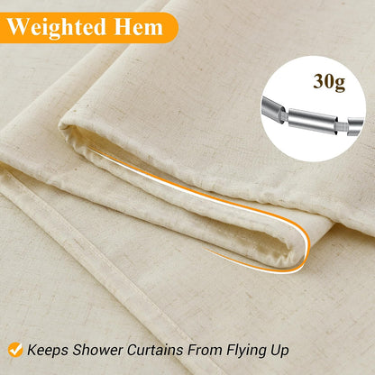 Linen Shower Curtain 72 Inch Long for Bathroom Beige 1 Panel - Colors B