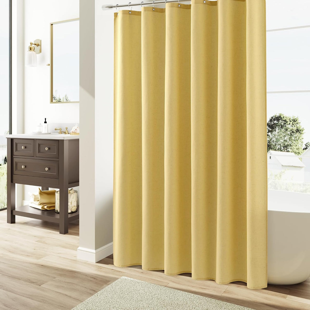 Linen Shower Curtain 72 Inch Long for Bathroom Beige 1 Panel - Colors B
