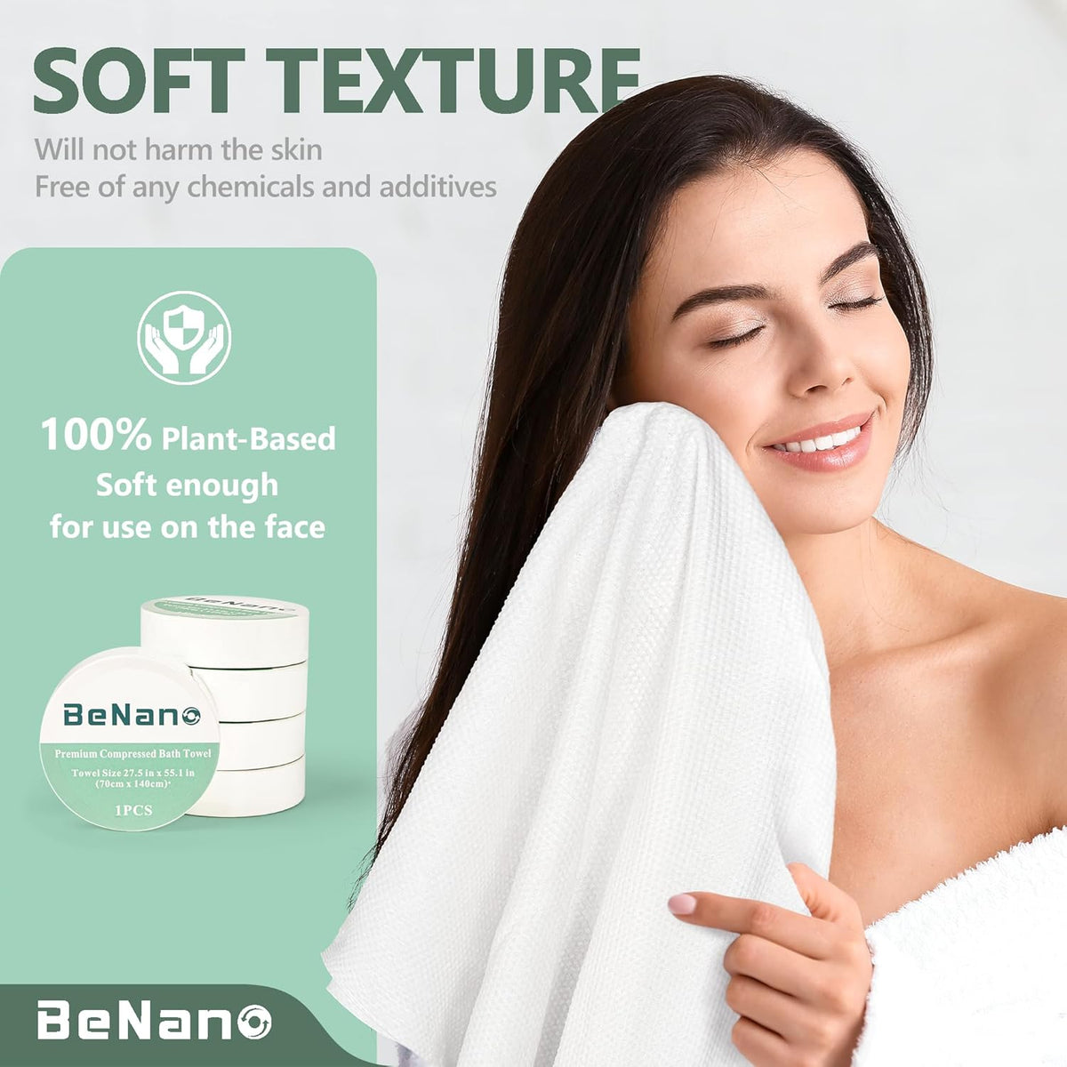 55.1x27.5 in Compressed Bath Towel Tablets | Travel Towel | Water-activated, large reusable compact bath towels. Perfect for camping, hotel, hiking, sports, beach, swimming, vacation.