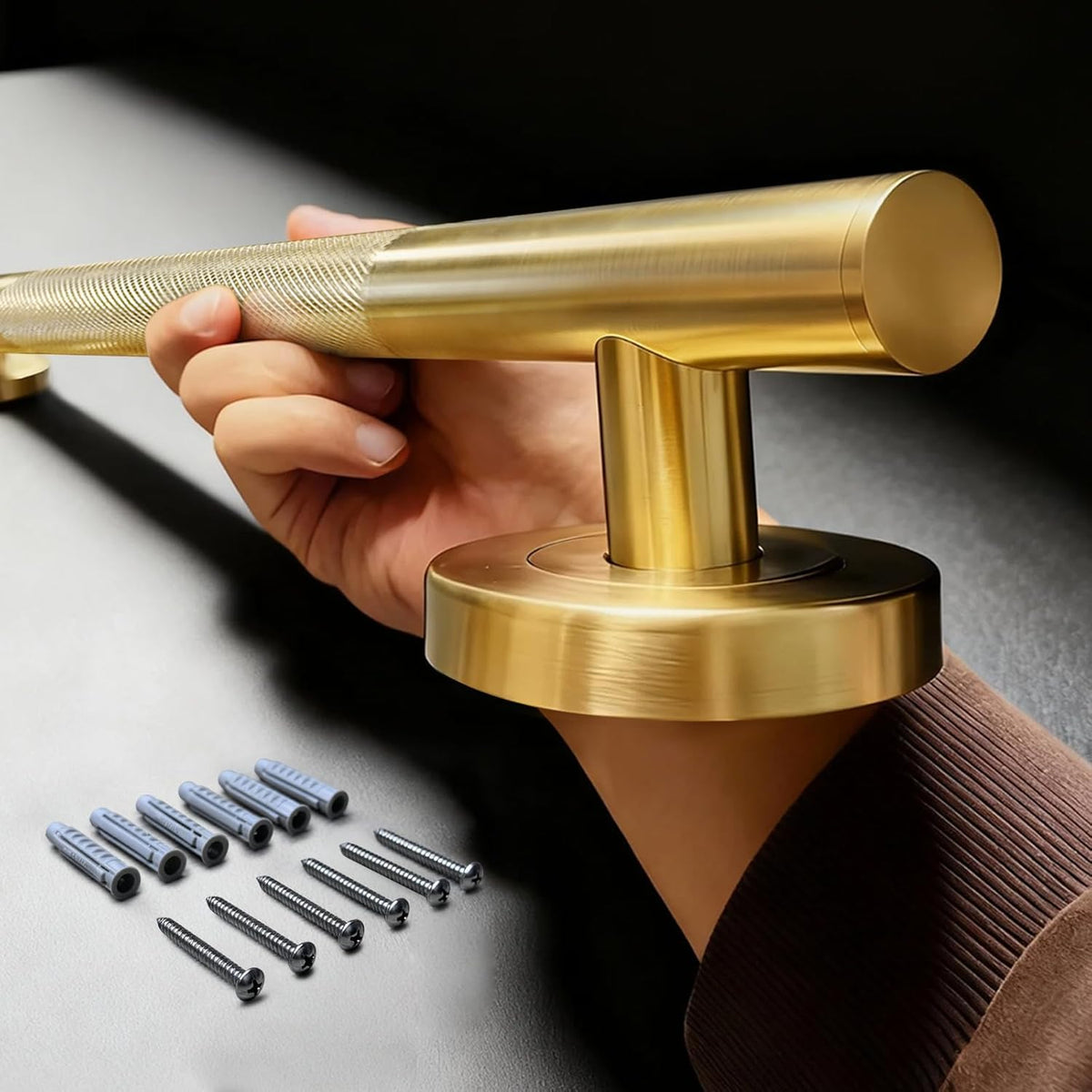 Shower Grab Bars, 12" Stainless Steel Bathroom Safety Grab Bar | Upgrade Anti-Slip Knurling Shower Grab for Bathtub, Shower Handle for Elderly and Handicap, ADA Compliant, Brushed Nicke