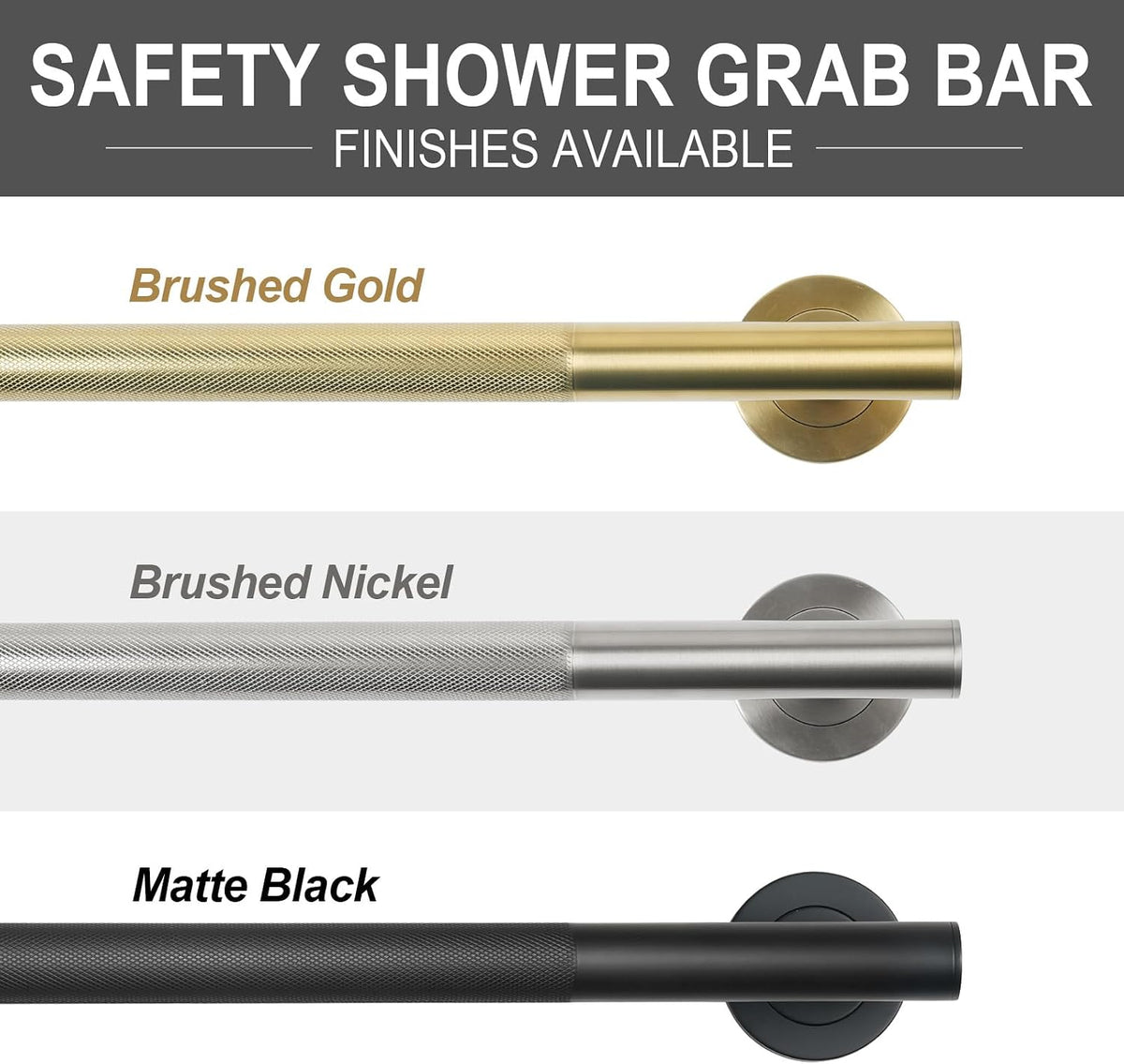 Shower Grab Bars, 12" Stainless Steel Bathroom Safety Grab Bar | Upgrade Anti-Slip Knurling Shower Grab for Bathtub, Shower Handle for Elderly and Handicap, ADA Compliant, Brushed Nicke