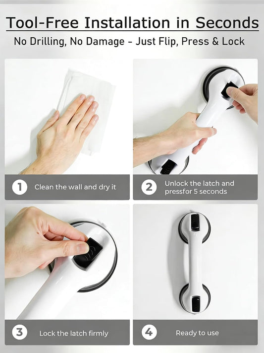 Shower Grab Bars for Seniors, 2 Pack Suction Grab Bars for Shower with Strong Hold, Shower Handles for Elderly Suction, No-Drill Safety Bathroom Support