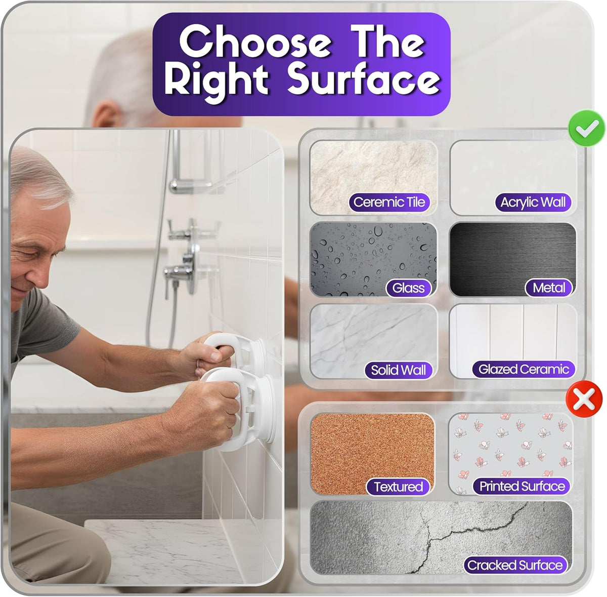 Safe-er-Grip Traveler Suction Cup Balance Assist Bar for Bath and Shower | Traveler suction cup balance assist bar provides portable support for tubs and showers at home, hotels and while traveling.