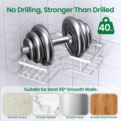 Adhesive Shower Caddy, 2 Pack Corner Bath Organizer, Rustproof Stainless Steel Shower Shelves with Large Capacity, No Drilling Shelves for Bathroom Storage, Home, Kitchen Décor