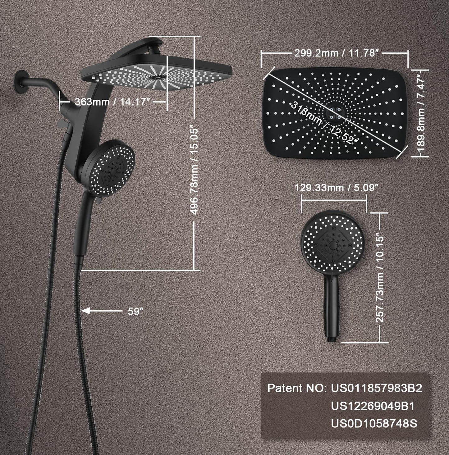 Rain Shower Head with Handheld Showerhead, Nickel 1.8GPM 460311