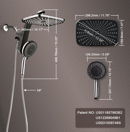Rain Shower Head with Handheld Showerhead, Nickel 1.8GPM 460311