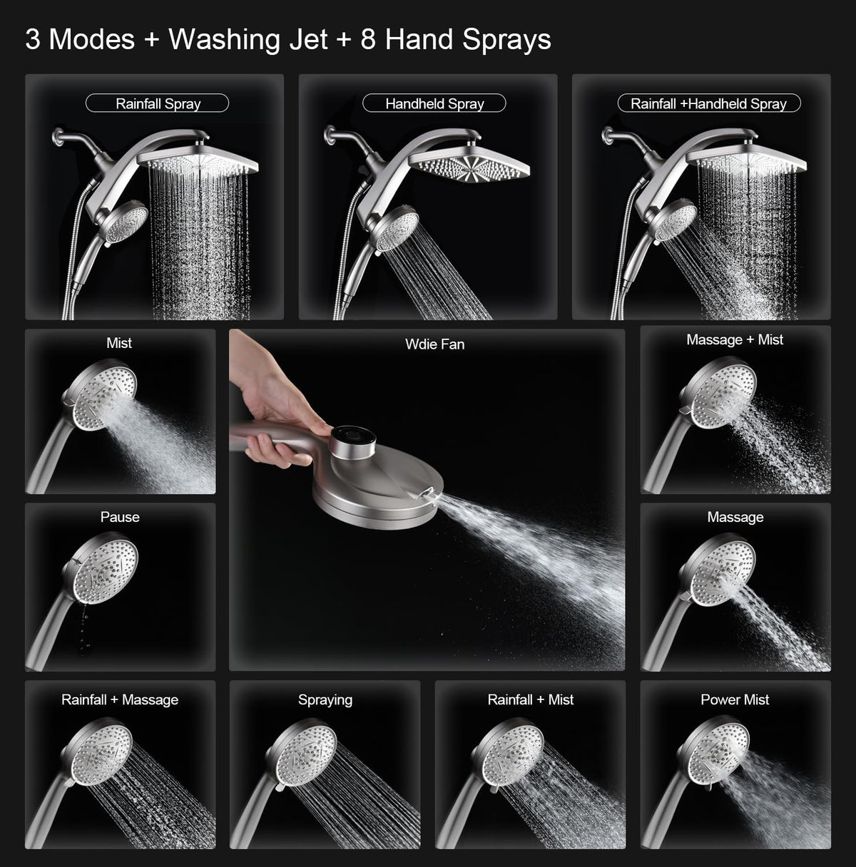 Rain Shower Head with Handheld Showerhead, Nickel 1.8GPM 460311