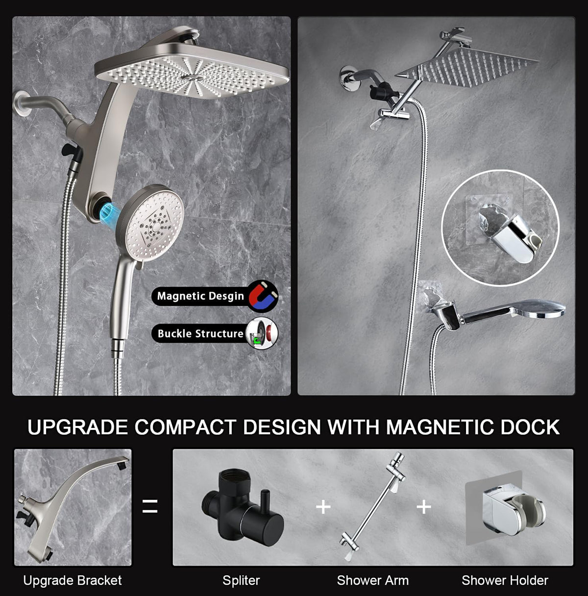 Rain Shower Head with Handheld Showerhead, Nickel 1.8GPM 460311