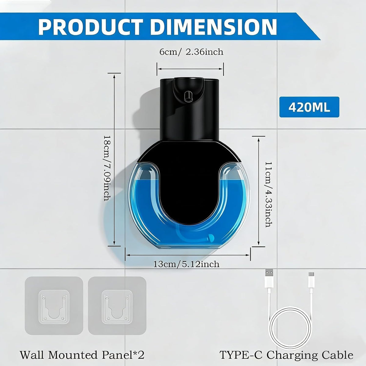 Automatic Soap Dispenser Touchless,Rechargeable Foaming Soap Dispenser,15oz/420ml Smart Hand Soap Dispensers,4-Level Adjustable,Wall Mount for Bathroom Kitchen Dish Soap,Hands-Free (Black)