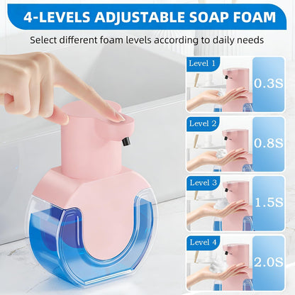 Automatic Soap Dispenser Touchless,Rechargeable Foaming Soap Dispenser,15oz/420ml Smart Hand Soap Dispensers,4-Level Adjustable,Wall Mount for Bathroom Kitchen Dish Soap,Hands-Free (Black)
