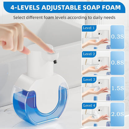 Automatic Soap Dispenser Touchless,Rechargeable Foaming Soap Dispenser,15oz/420ml Smart Hand Soap Dispensers,4-Level Adjustable,Wall Mount for Bathroom Kitchen Dish Soap,Hands-Free (Black)