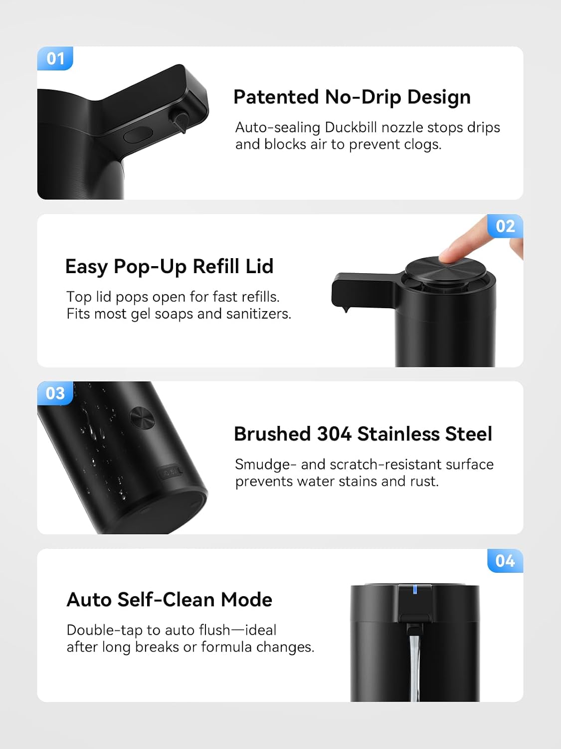 SUNLY Touchless Automatic Soap Dispenser – Clog-Free Pump, 0.2s Fast Sensor, USB-C Rechargeable, Smudge-Resistant Stainless Steel, for Kitchen & Bathroom Soap Dispenser