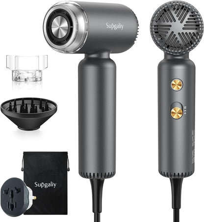 Dual Voltage Travel Hair Dryer, Mini High-Speed Blow Dryer for Fast Drying, Ionic Hairdryer with Diffuser Gift Women, Lightweight Compact Portable,Quiet,European International 100-240V,Black