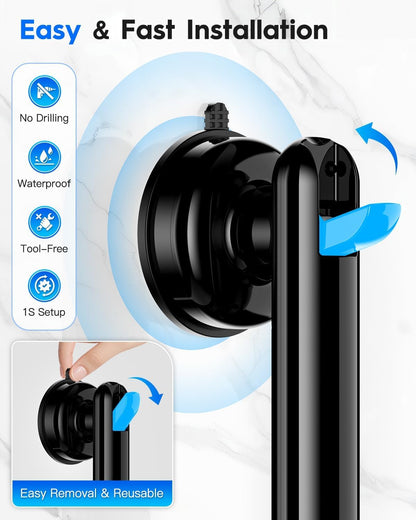 Upgraded 2-Pack Grab Bars for Shower Bathroom Wall, Heavy-Duty Suction Grab Bars Shower Handle Safety for Elderly Seniors Handicap, No Drilling Tool-Free, Easy Removal and Reusable (Black)