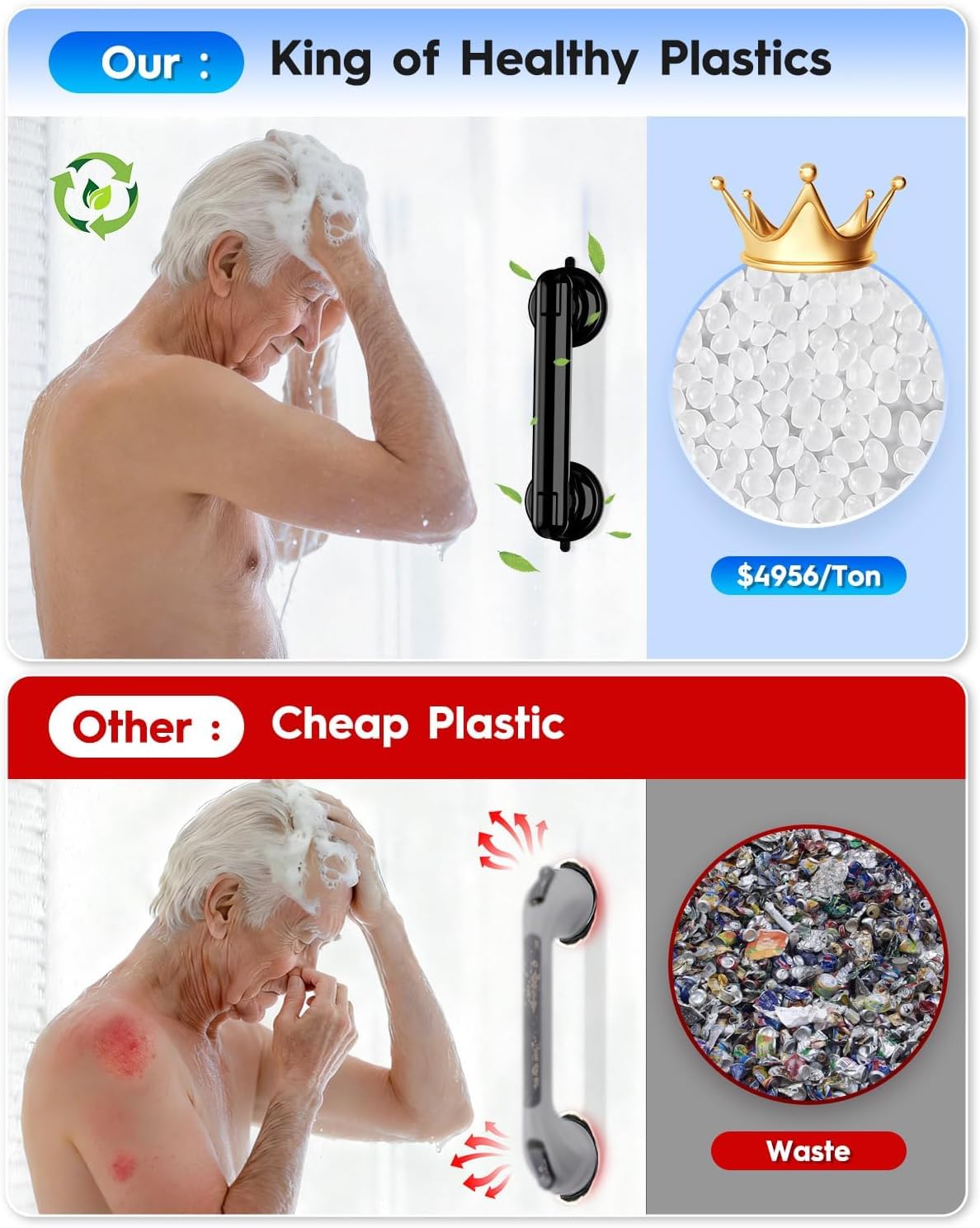 Upgraded 2-Pack Grab Bars for Shower Bathroom Wall, Heavy-Duty Suction Grab Bars Shower Handle Safety for Elderly Seniors Handicap, No Drilling Tool-Free, Easy Removal and Reusable (Black)