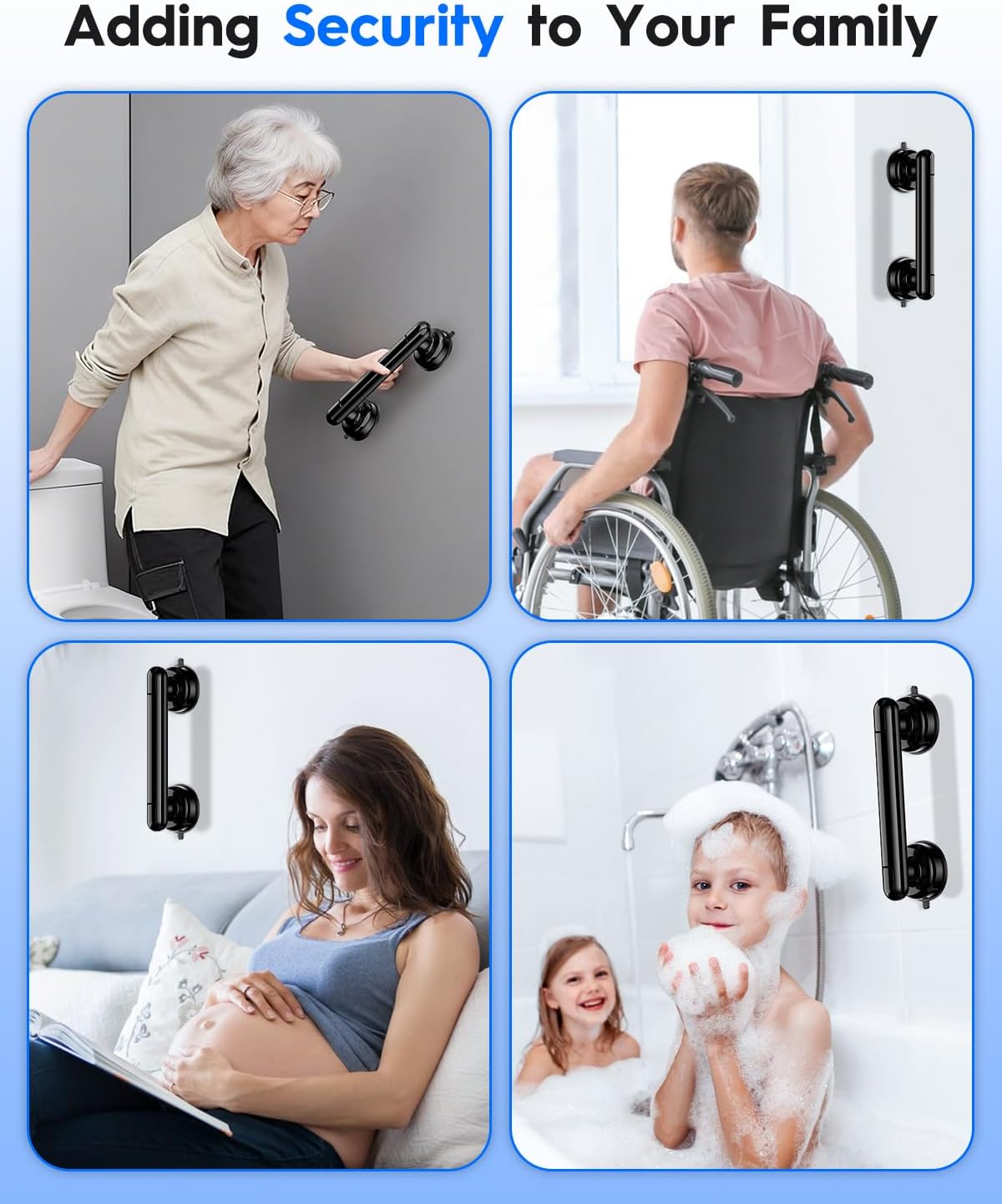 Upgraded 2-Pack Grab Bars for Shower Bathroom Wall, Heavy-Duty Suction Grab Bars Shower Handle Safety for Elderly Seniors Handicap, No Drilling Tool-Free, Easy Removal and Reusable (Black)