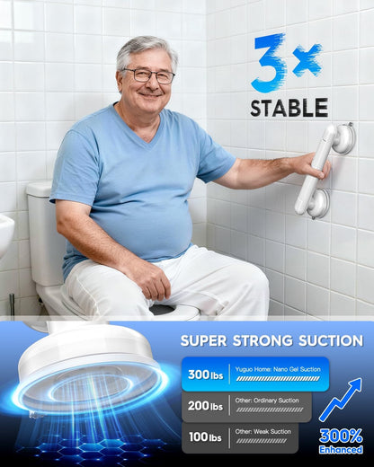 Upgraded 2-Pack Grab Bars for Shower Bathroom Wall, Heavy-Duty Suction Grab Bars Shower Handle Safety for Elderly Seniors Handicap, No Drilling Tool-Free, Easy Removal and Reusable (Black)