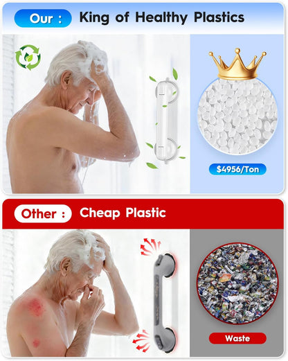 Upgraded 2-Pack Grab Bars for Shower Bathroom Wall, Heavy-Duty Suction Grab Bars Shower Handle Safety for Elderly Seniors Handicap, No Drilling Tool-Free, Easy Removal and Reusable (Black)
