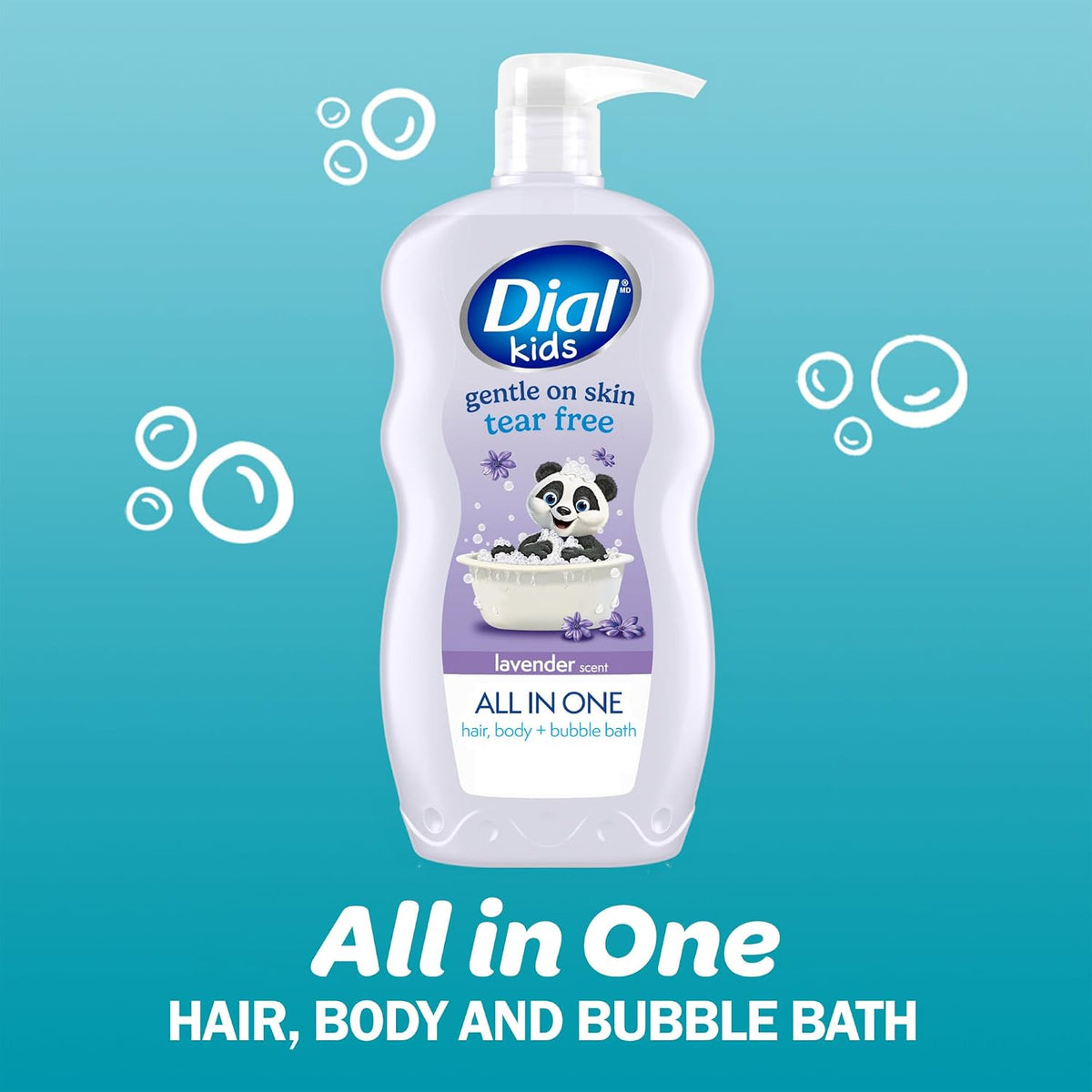 Dial Kids Lavender 3-in-1 Body + Hair + Bubble Bath, 24 Fl Oz, 4-Pack