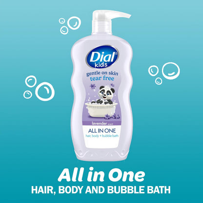 Dial Kids Lavender 3-in-1 Body + Hair + Bubble Bath, 24 Fl Oz, 4-Pack